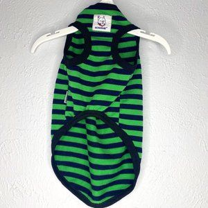 ICHOUE navy and green striped dog t shirt size Medium. EUC